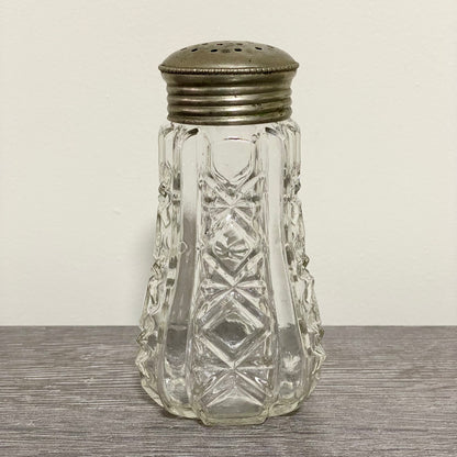 Vintage Cut Crystal Clear Glass Sugar Salt Shaker Sprinkler & Silver Screw Top