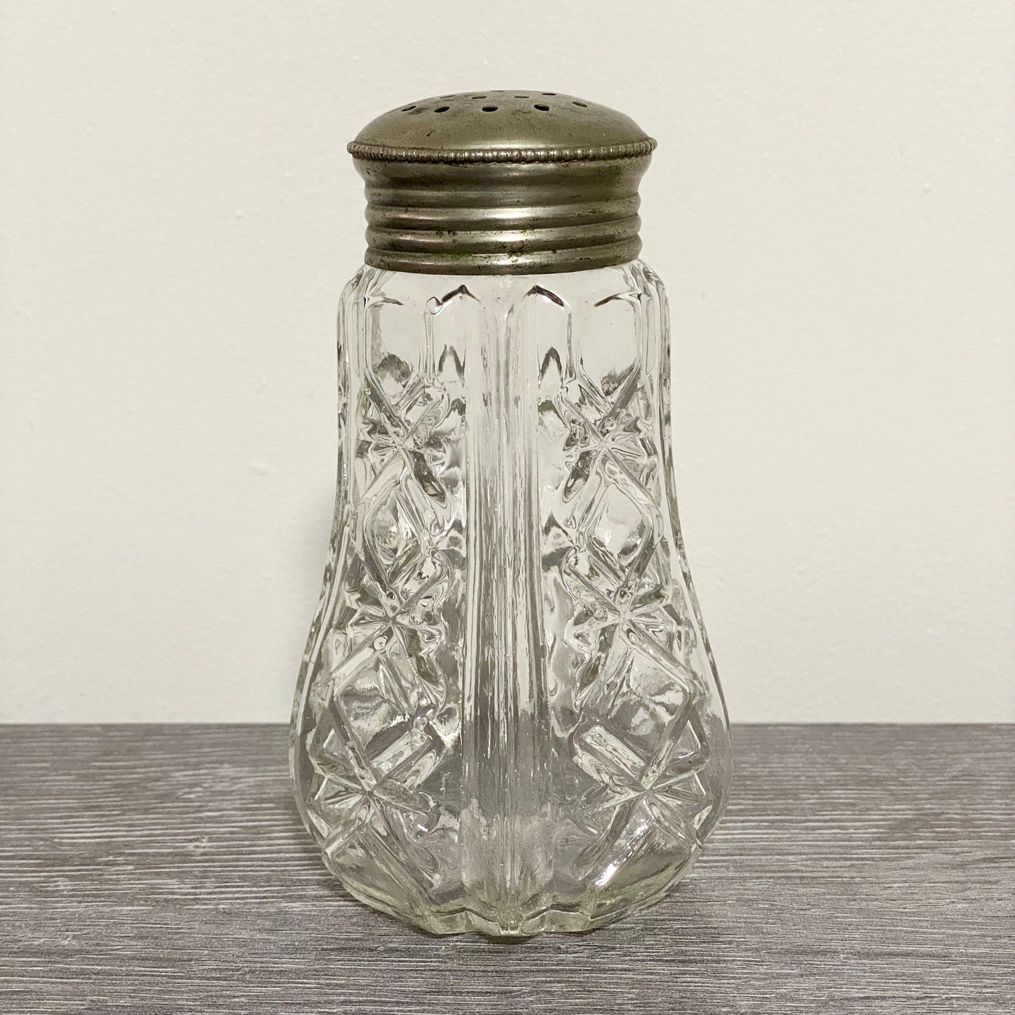 Vintage Cut Crystal Clear Glass Sugar Salt Shaker Sprinkler & Silver Screw Top