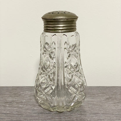 Vintage Cut Crystal Clear Glass Sugar Salt Shaker Sprinkler & Silver Screw Top
