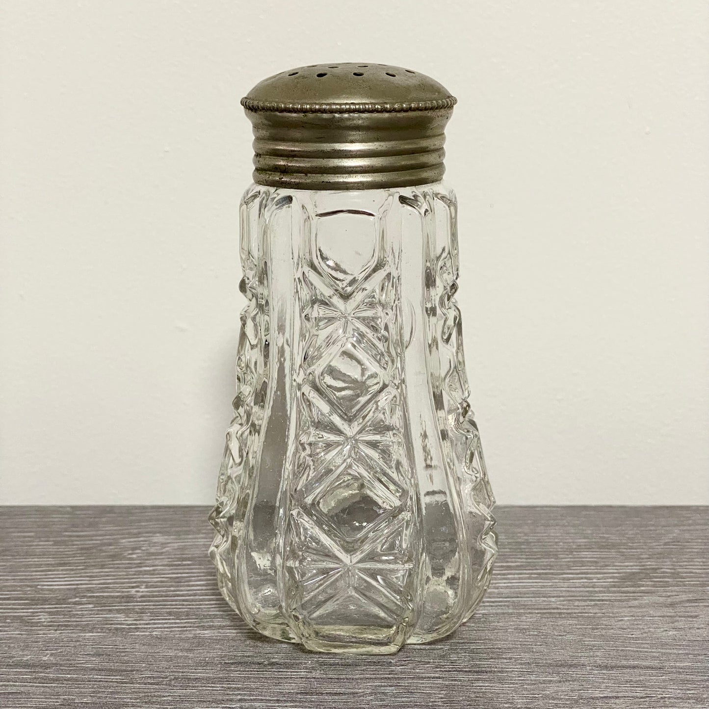 Vintage Cut Crystal Clear Glass Sugar Salt Shaker Sprinkler & Silver Screw Top