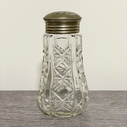 Vintage Cut Crystal Clear Glass Sugar Salt Shaker Sprinkler & Silver Screw Top