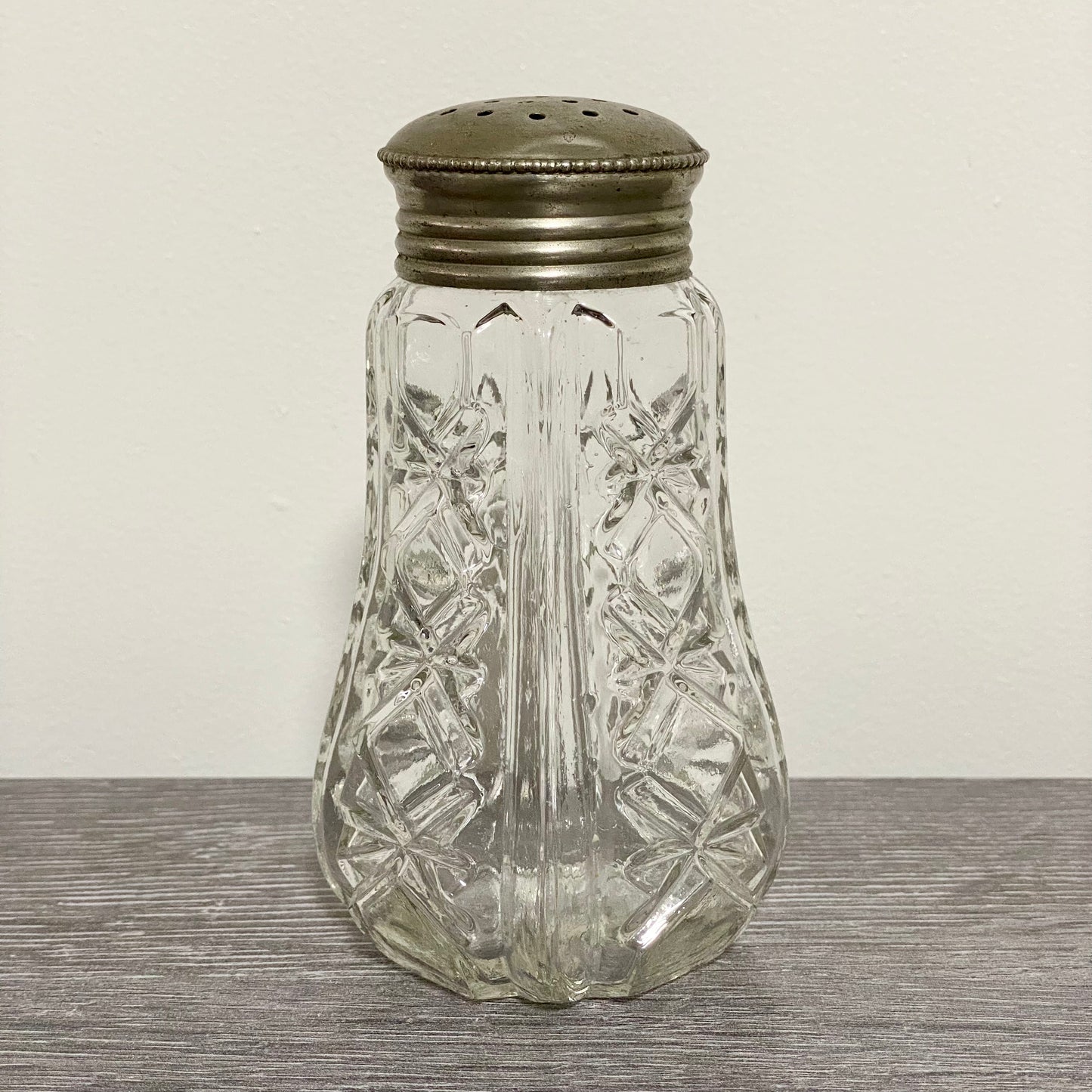 Vintage Cut Crystal Clear Glass Sugar Salt Shaker Sprinkler & Silver Screw Top