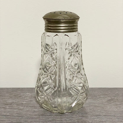 Vintage Cut Crystal Clear Glass Sugar Salt Shaker Sprinkler & Silver Screw Top
