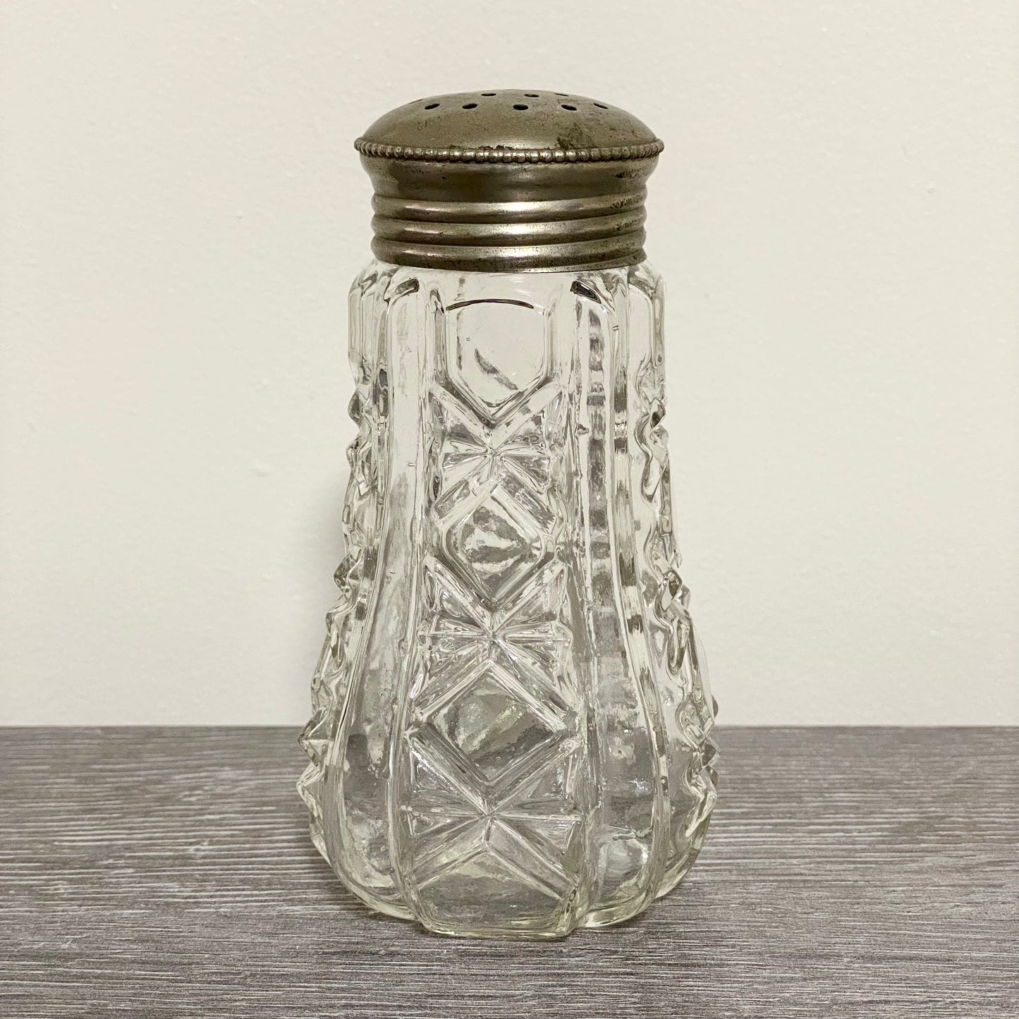 Vintage Cut Crystal Clear Glass Sugar Salt Shaker Sprinkler & Silver Screw Top