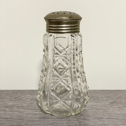 Vintage Cut Crystal Clear Glass Sugar Salt Shaker Sprinkler & Silver Screw Top