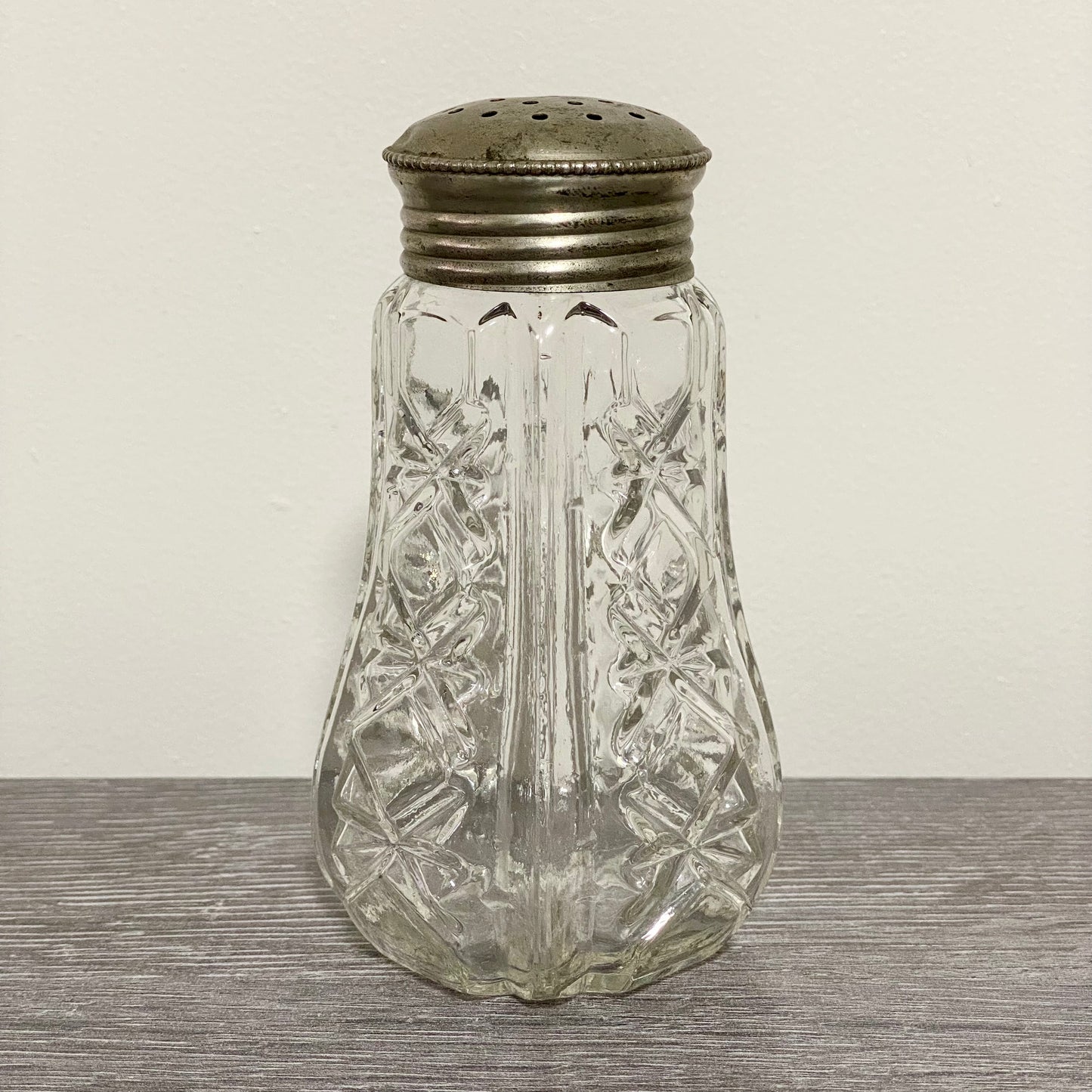 Vintage Cut Crystal Clear Glass Sugar Salt Shaker Sprinkler & Silver Screw Top
