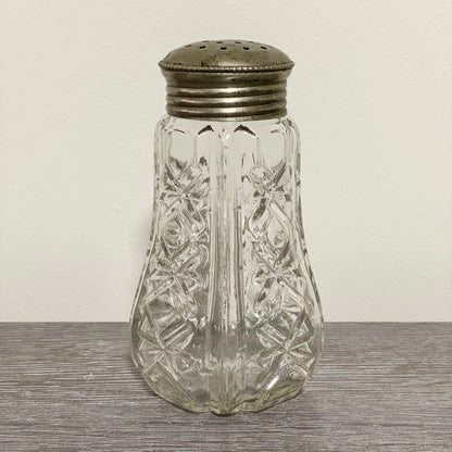 Vintage Cut Crystal Clear Glass Sugar Salt Shaker Sprinkler & Silver Screw Top
