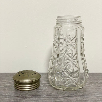 Vintage Cut Crystal Clear Glass Sugar Salt Shaker Sprinkler & Silver Screw Top