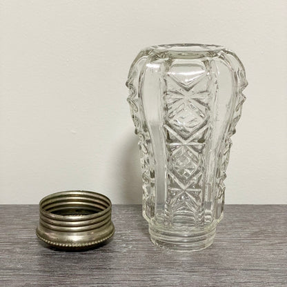 Vintage Cut Crystal Clear Glass Sugar Salt Shaker Sprinkler & Silver Screw Top