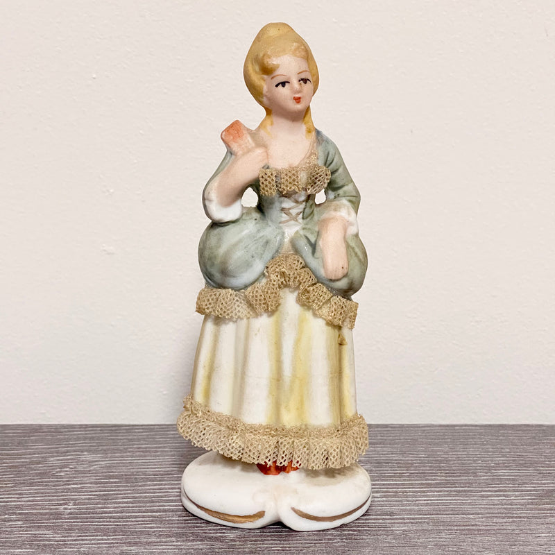 Vintage Victorian Porcelain Lady In Dress Starched Lace Figurine Ornament Figure