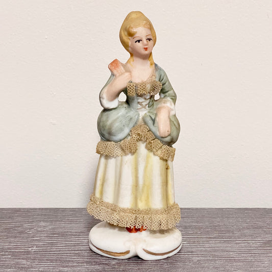 Vintage Victorian Porcelain Lady In Dress Starched Lace Figurine Ornament Figure