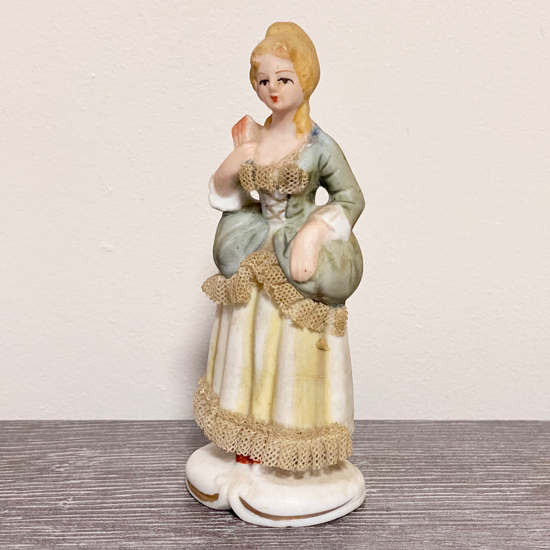 Vintage Victorian Porcelain Lady In Dress Starched Lace Figurine Ornament Figure