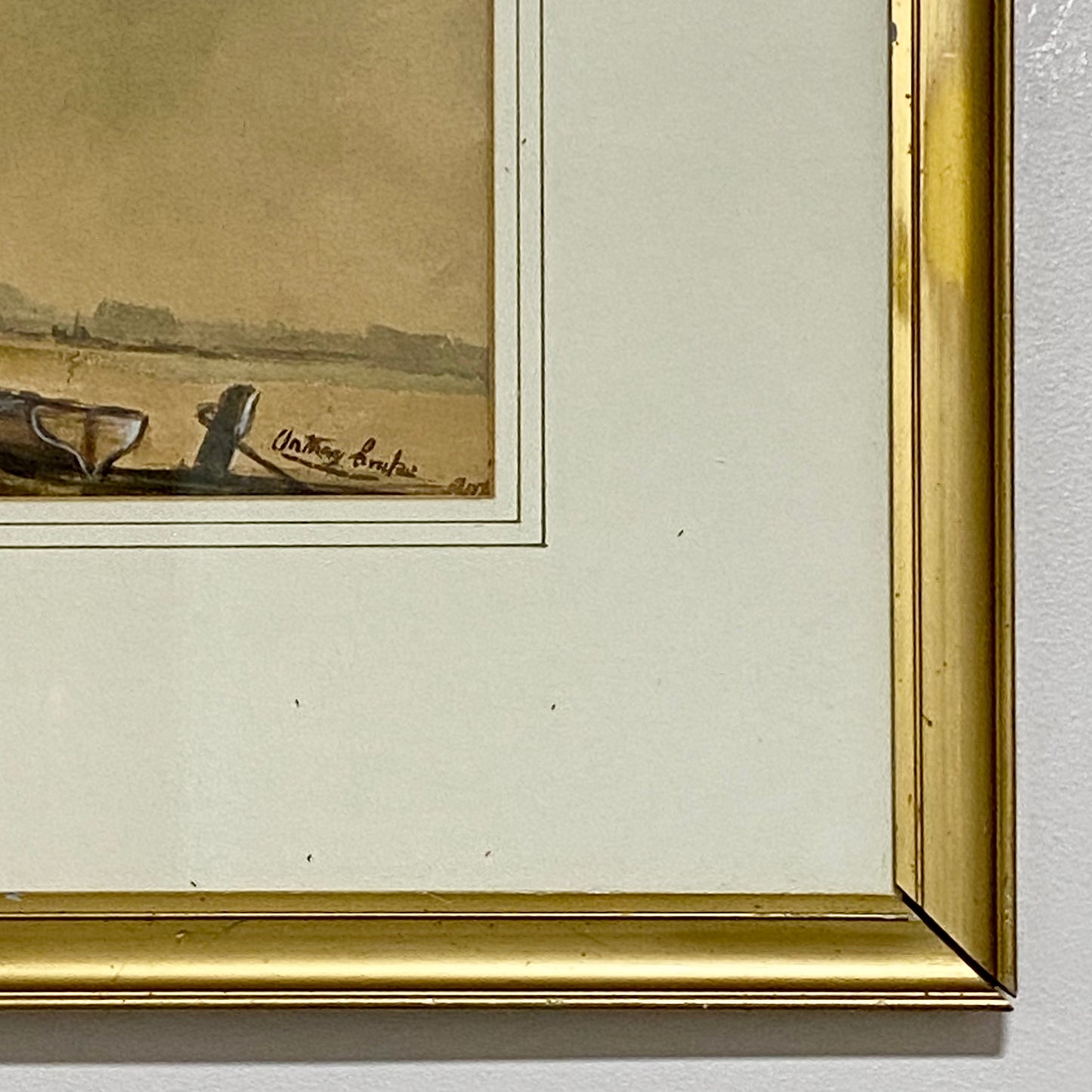 Vintage Watercolour Habour Fishermen Boats Scene Signed By Anthony Crake Framed