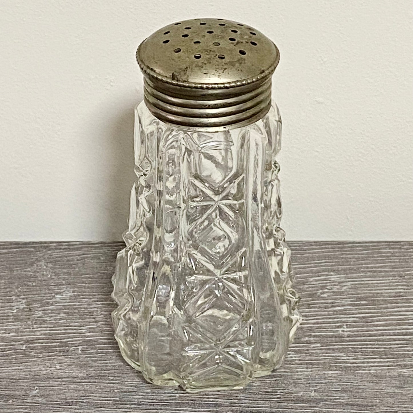 Vintage Cut Crystal Clear Glass Sugar Salt Shaker Sprinkler & Silver Screw Top