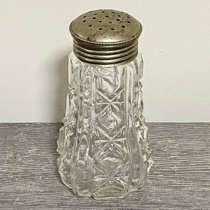 Vintage Cut Crystal Clear Glass Sugar Salt Shaker Sprinkler & Silver Screw Top