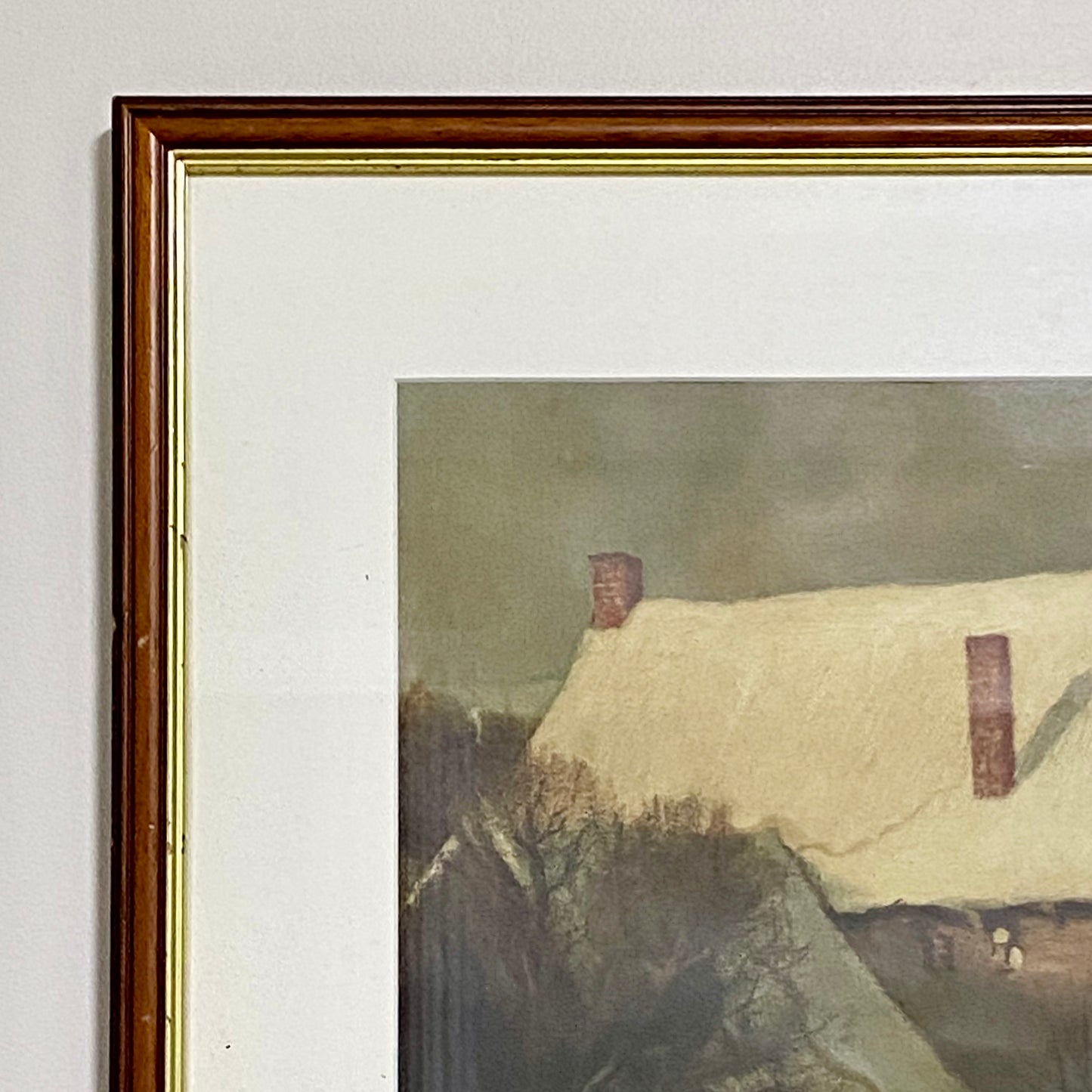 Vintage Village In Winter Scene Signed Art Print By Franz Hecker Framed & Glazed