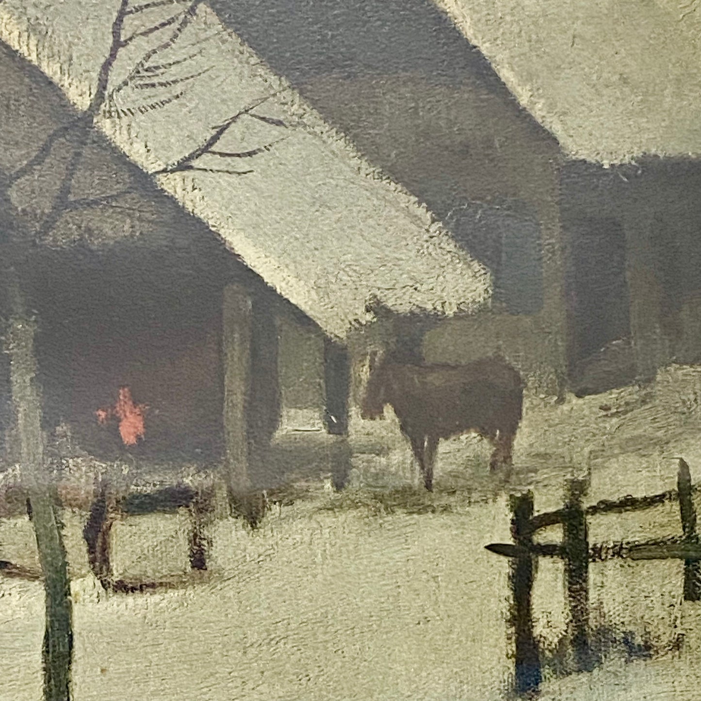 Vintage Village In Winter Scene Signed Art Print By Franz Hecker Framed & Glazed