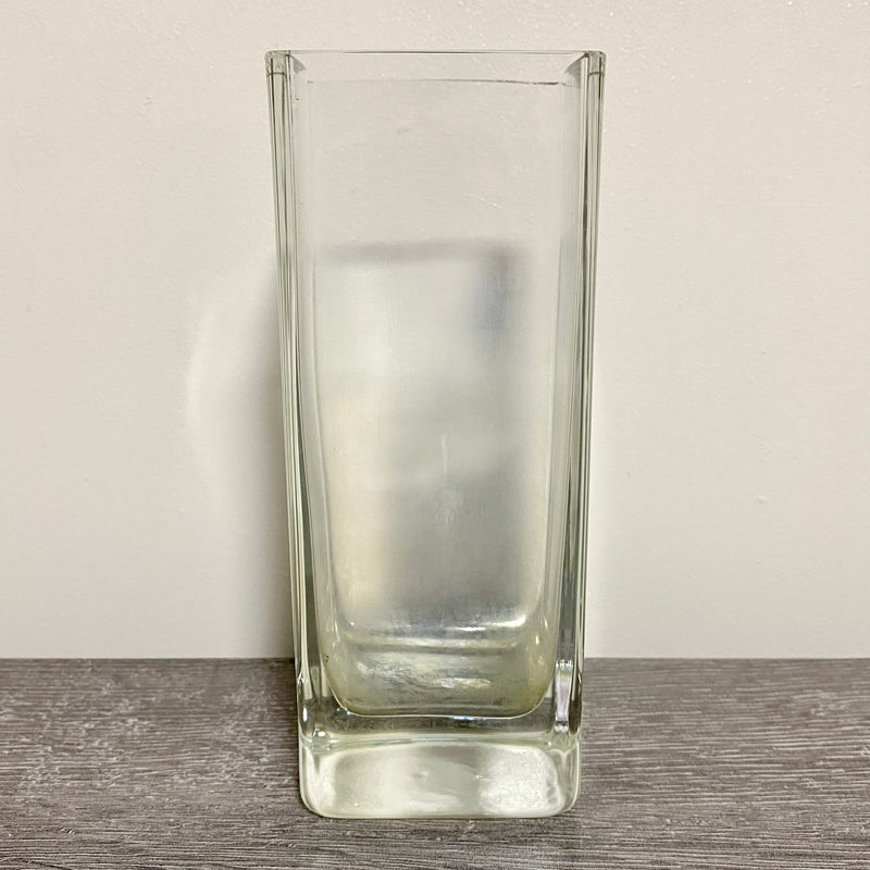 Vintage Round Edge Square Thick Clear Glass Bud Flower Vase With Sturdy Base