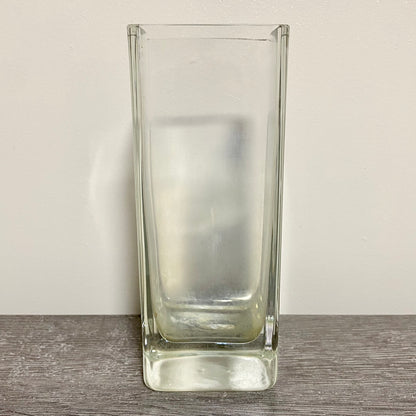 Vintage Round Edge Square Thick Clear Glass Bud Flower Vase With Sturdy Base