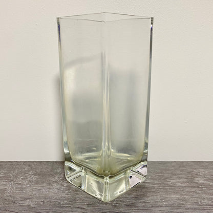 Vintage Round Edge Square Thick Clear Glass Bud Flower Vase With Sturdy Base