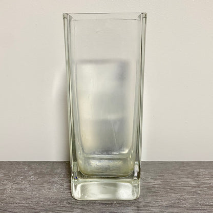 Vintage Round Edge Square Thick Clear Glass Bud Flower Vase With Sturdy Base