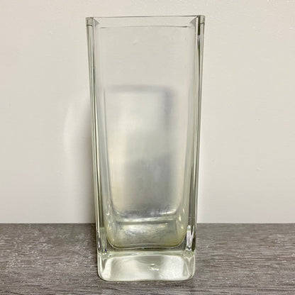 Vintage Round Edge Square Thick Clear Glass Bud Flower Vase With Sturdy Base