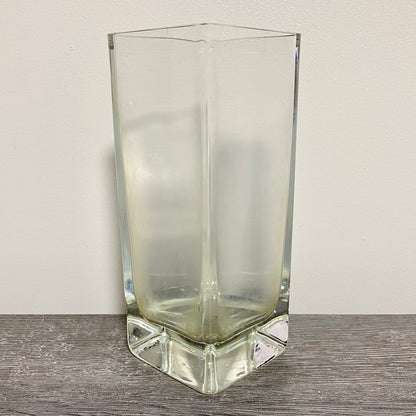 Vintage Round Edge Square Thick Clear Glass Bud Flower Vase With Sturdy Base