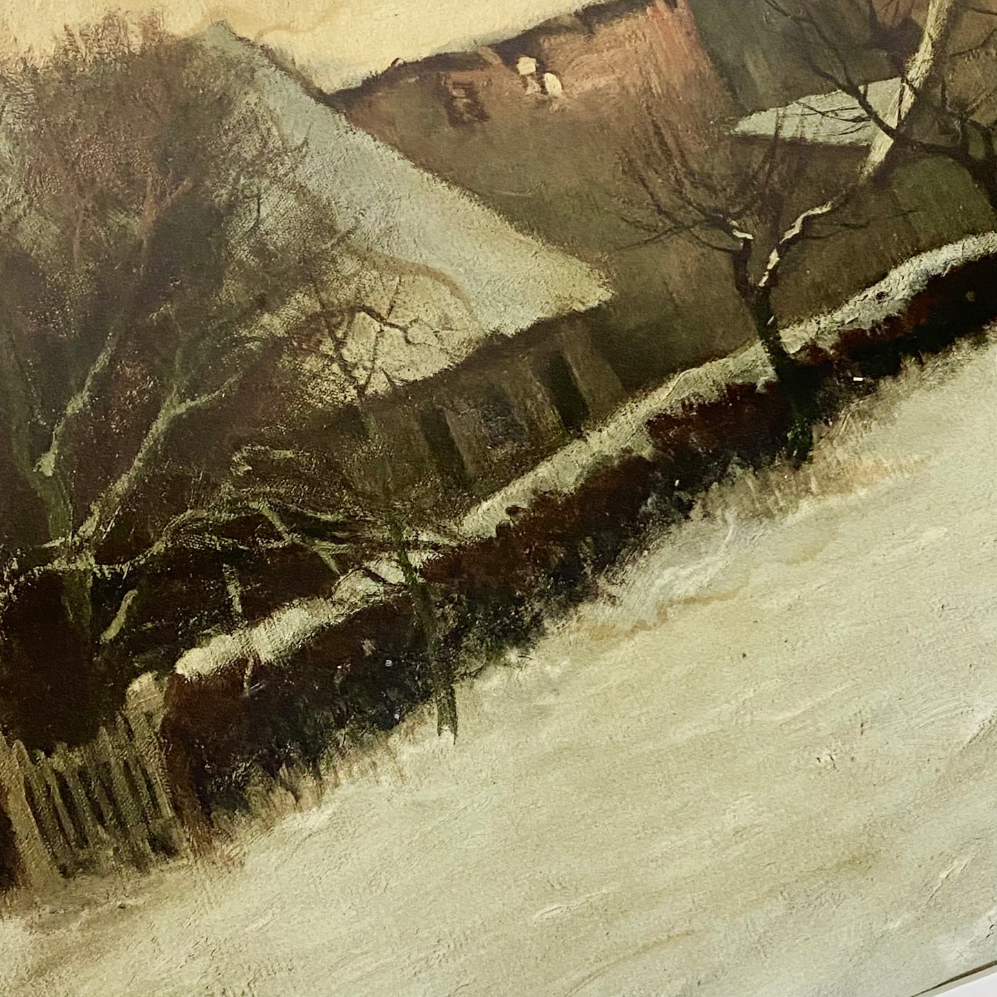 Vintage Village In Winter Scene Signed Art Print By Franz Hecker Framed & Glazed