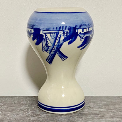Vintage Ceramic Hand Painted Blue Windmill Boat Scene Flower Vase Delft Pottery