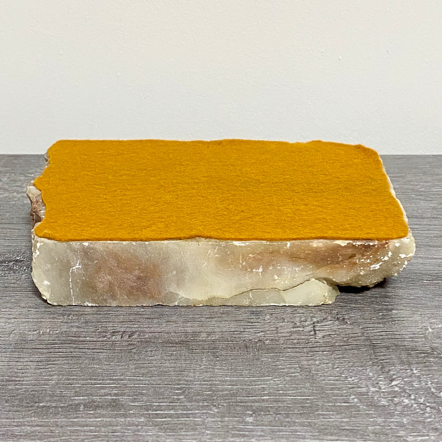 Thick Square Stone Calcite Coaster Decorative Table Tile With Felt Non Slip Base