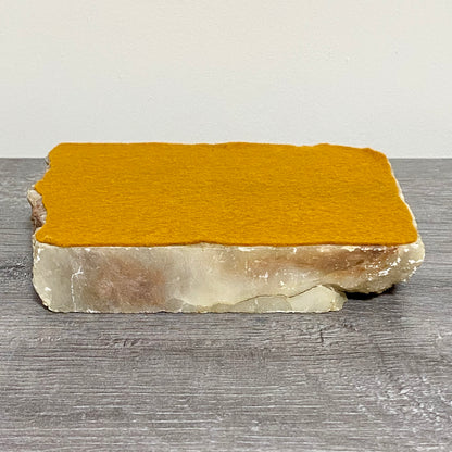 Thick Square Stone Calcite Coaster Decorative Table Tile With Felt Non Slip Base