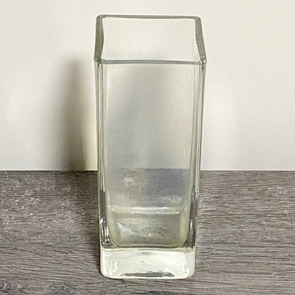 Vintage Round Edge Square Thick Clear Glass Bud Flower Vase With Sturdy Base