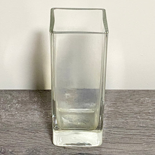 Vintage Round Edge Square Thick Clear Glass Bud Flower Vase With Sturdy Base