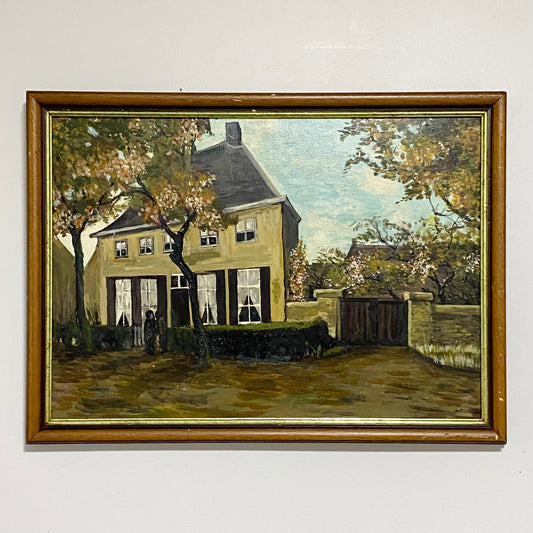 Vintage The Vicarage At Nuenen Oil On Board Painting By Vincent Van Gogh Framed