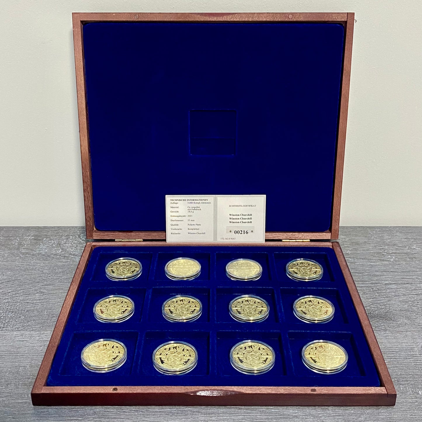 Windsor Mint Winston Churchill 12 Gold Layered Coin Medallions Complete Set 2021