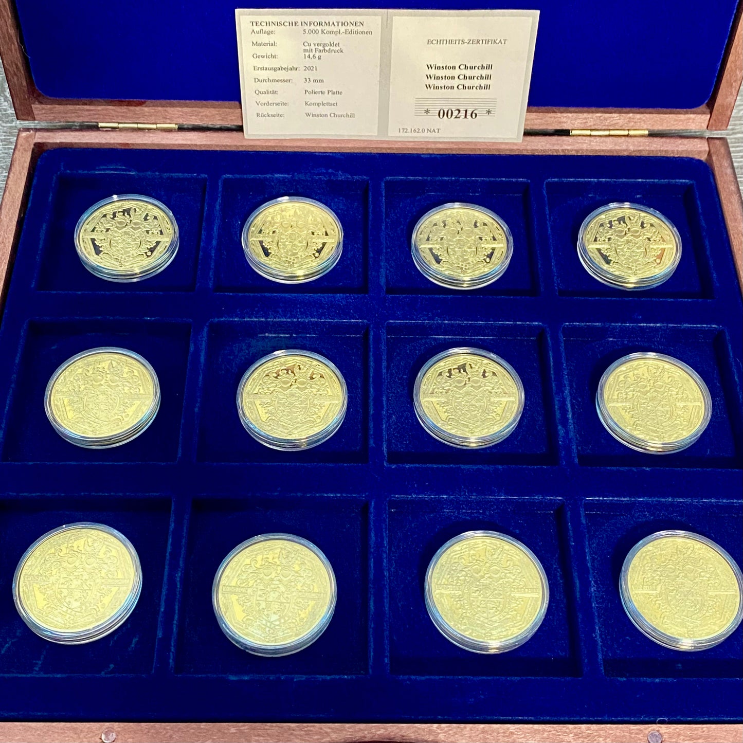 Windsor Mint Winston Churchill 12 Gold Layered Coin Medallions Complete Set 2021
