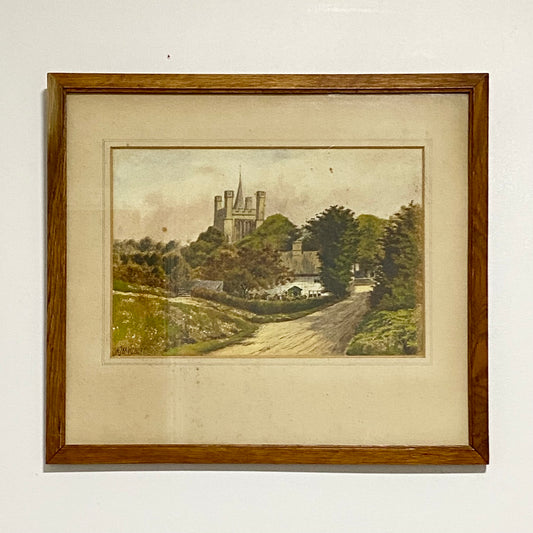 Vintage Rural Scenery Church Landscape Watercolour Painting Signed W J Hawcroft