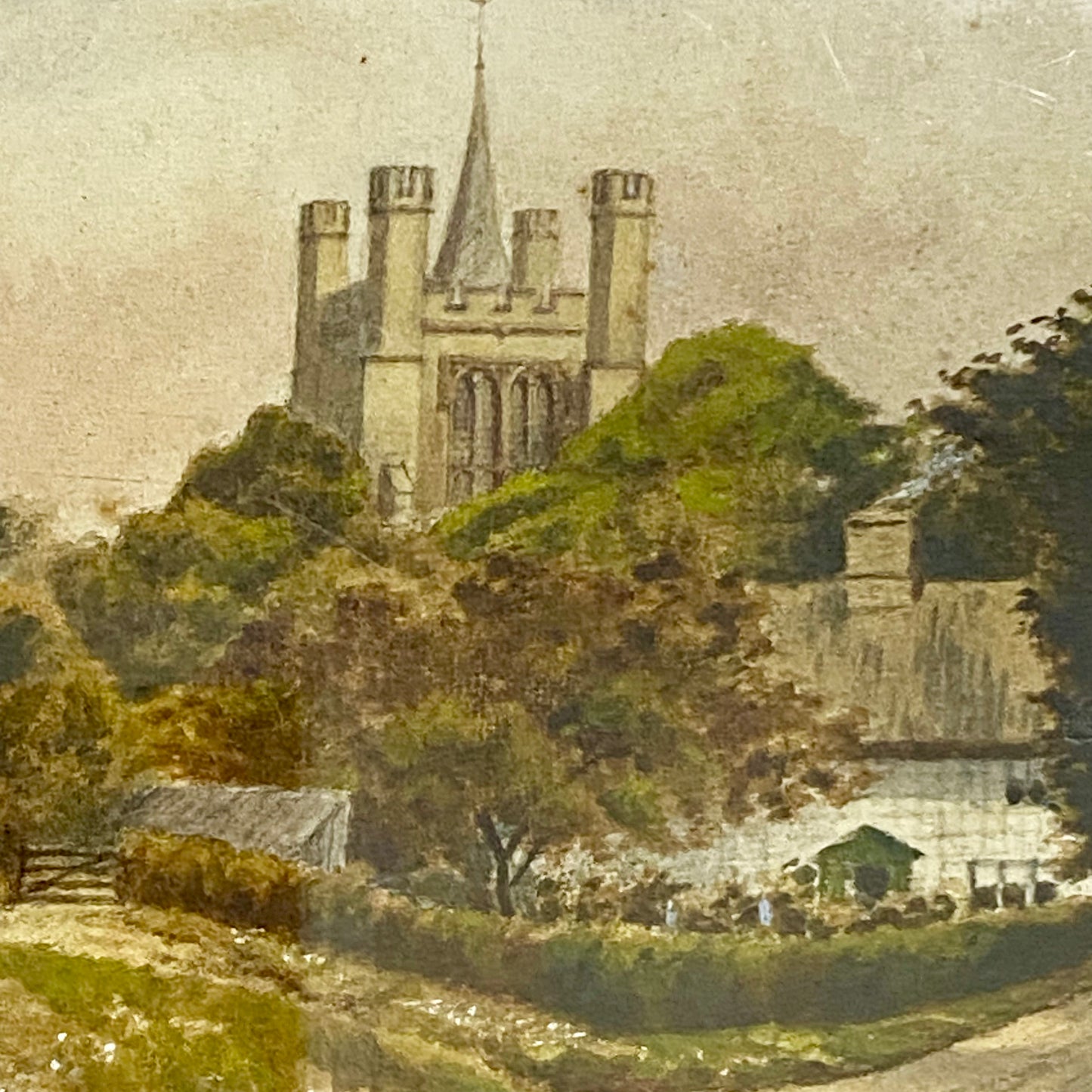 Vintage Rural Scenery Church Landscape Watercolour Painting Signed W J Hawcroft