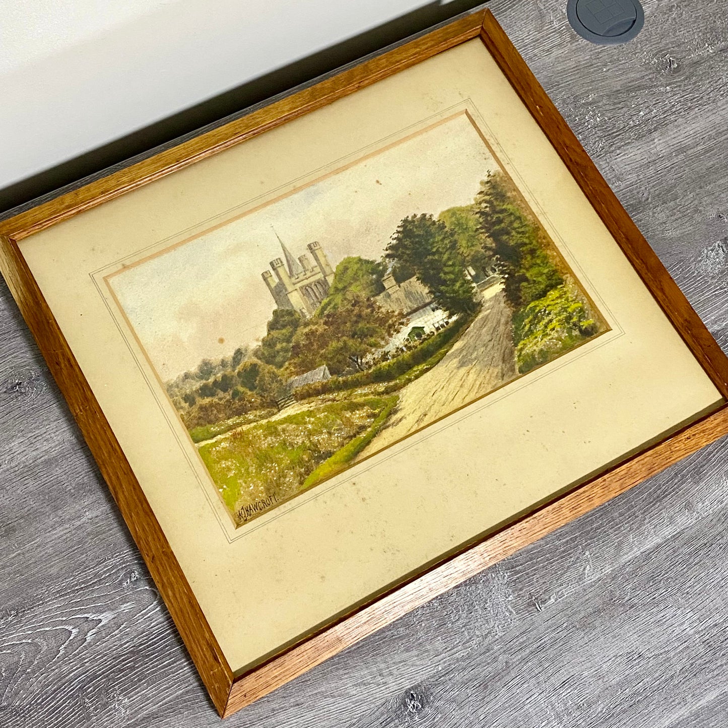 Vintage Rural Scenery Church Landscape Watercolour Painting Signed W J Hawcroft