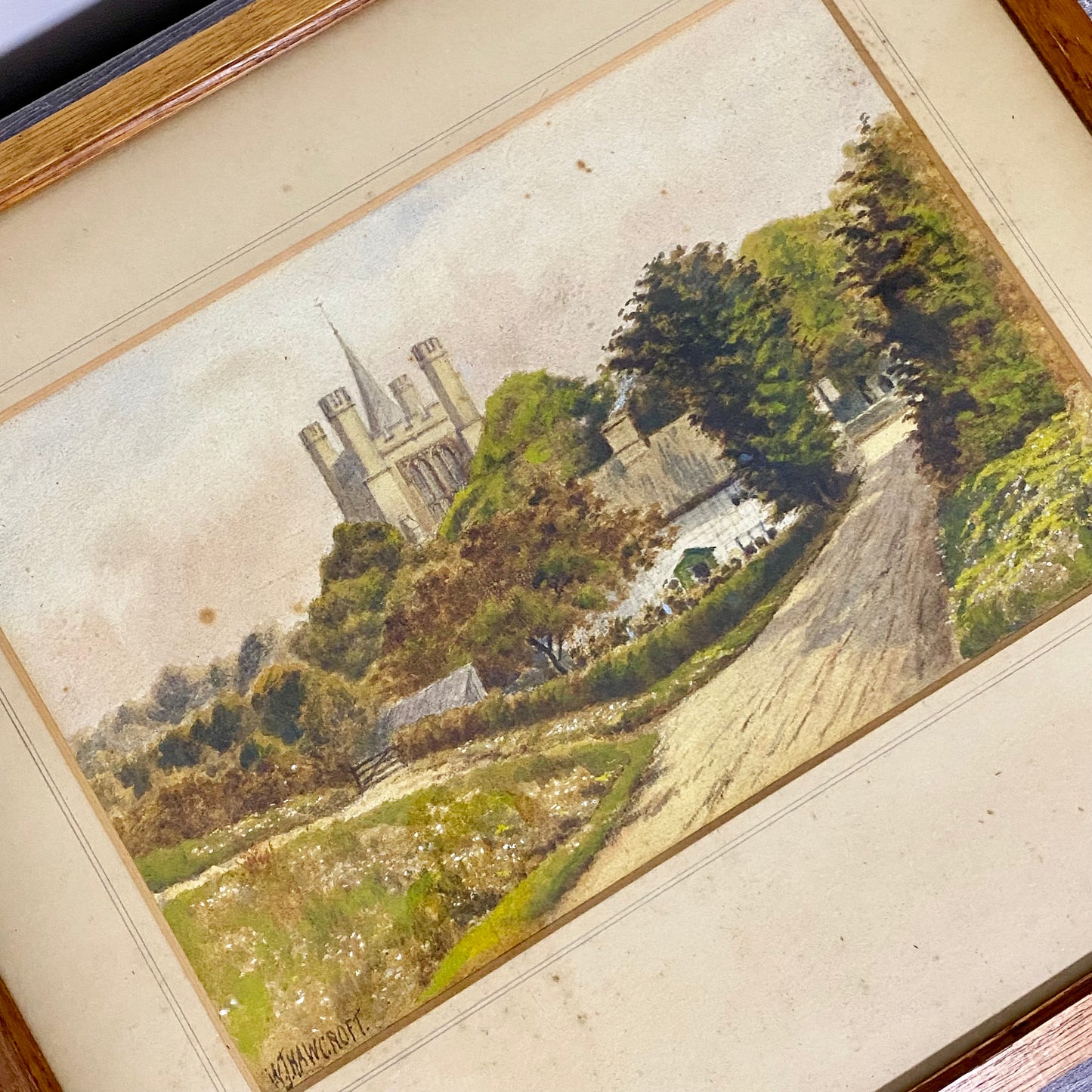 Vintage Rural Scenery Church Landscape Watercolour Painting Signed W J Hawcroft