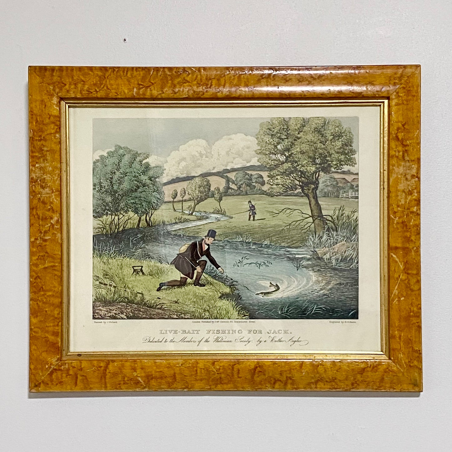 19th Century Live Bait Fishing For Jack Art Print Engraved R G Reeves Framed