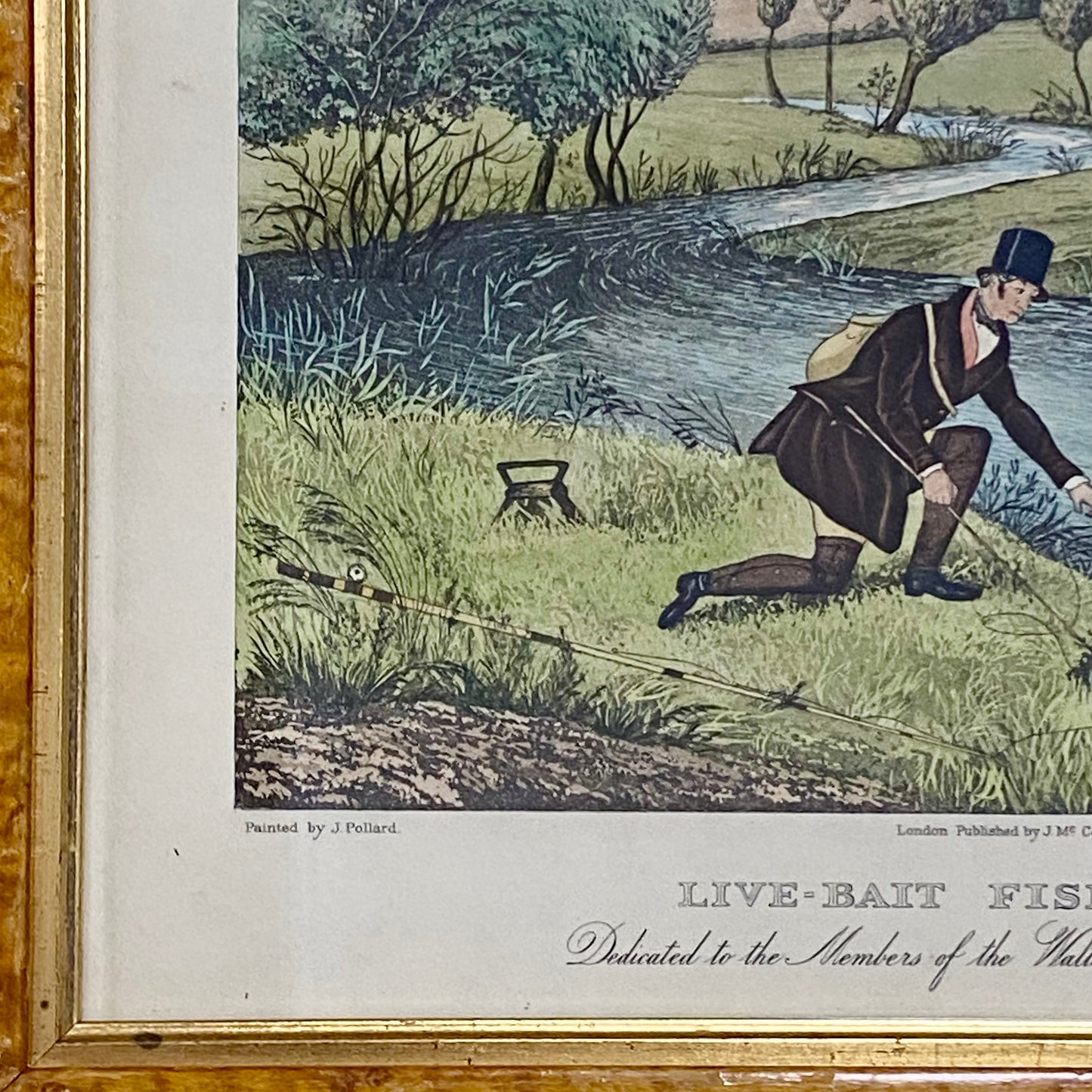19th Century Live Bait Fishing For Jack Art Print Engraved R G Reeves Framed