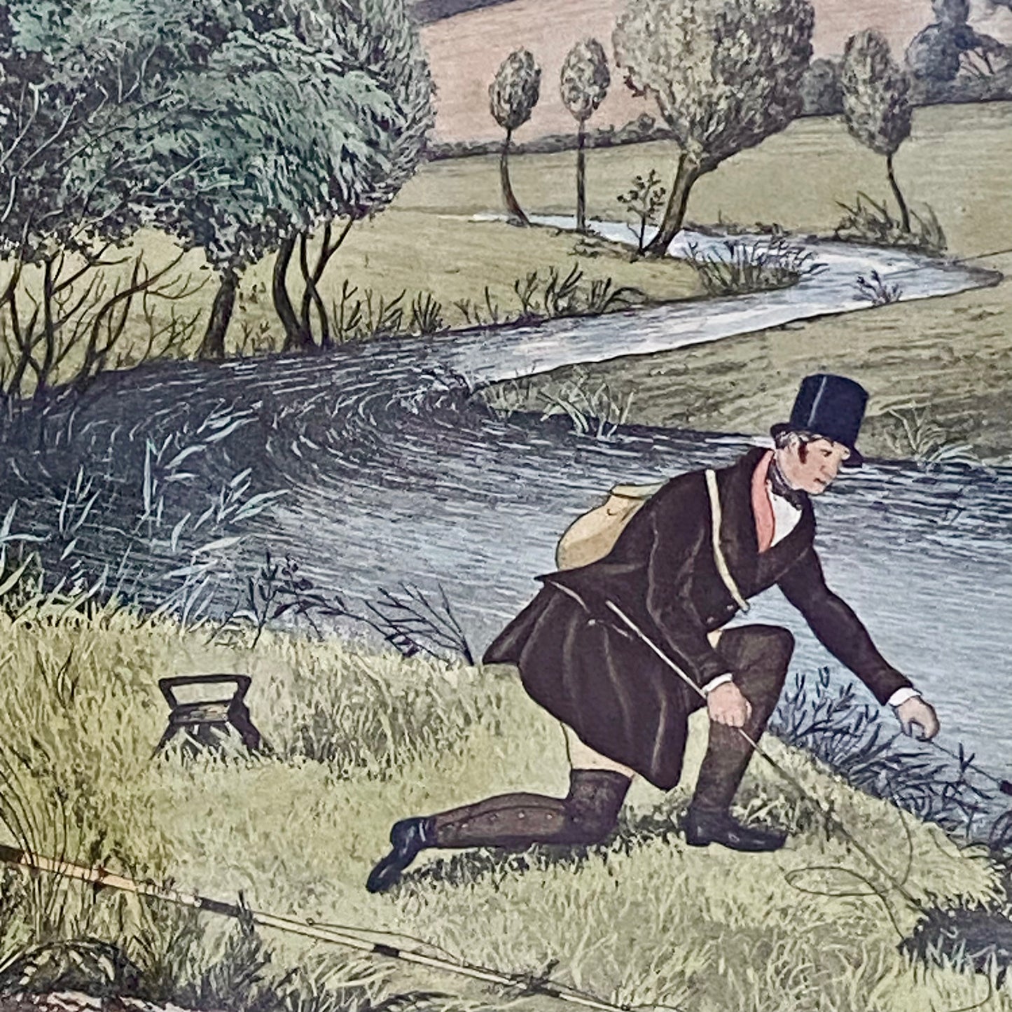 19th Century Live Bait Fishing For Jack Art Print Engraved R G Reeves Framed