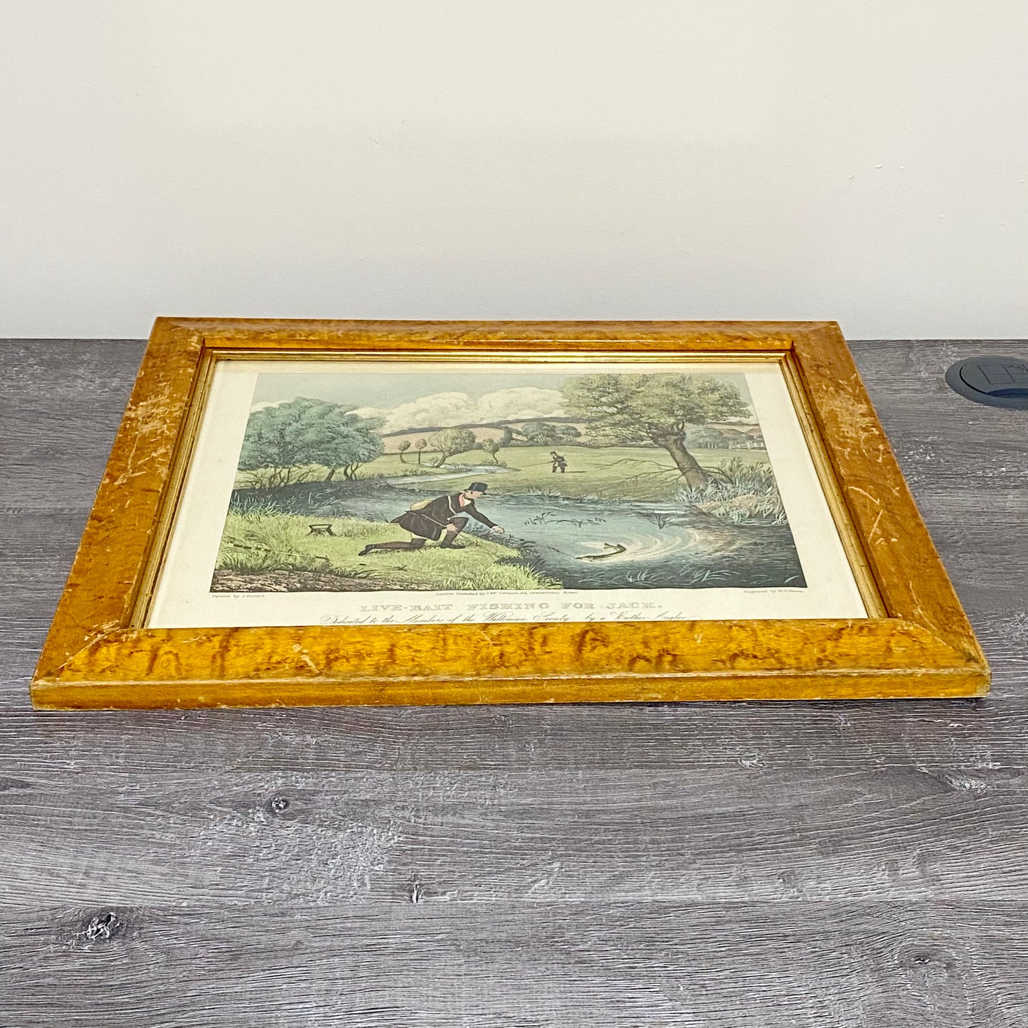 19th Century Live Bait Fishing For Jack Art Print Engraved R G Reeves Framed