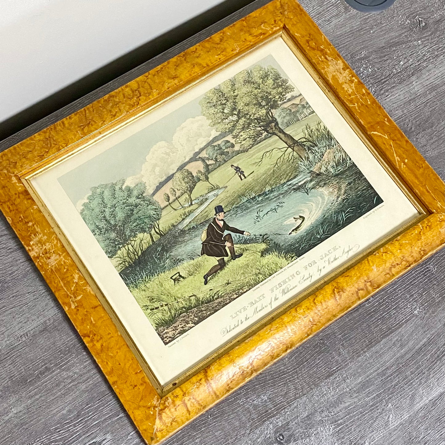 19th Century Live Bait Fishing For Jack Art Print Engraved R G Reeves Framed