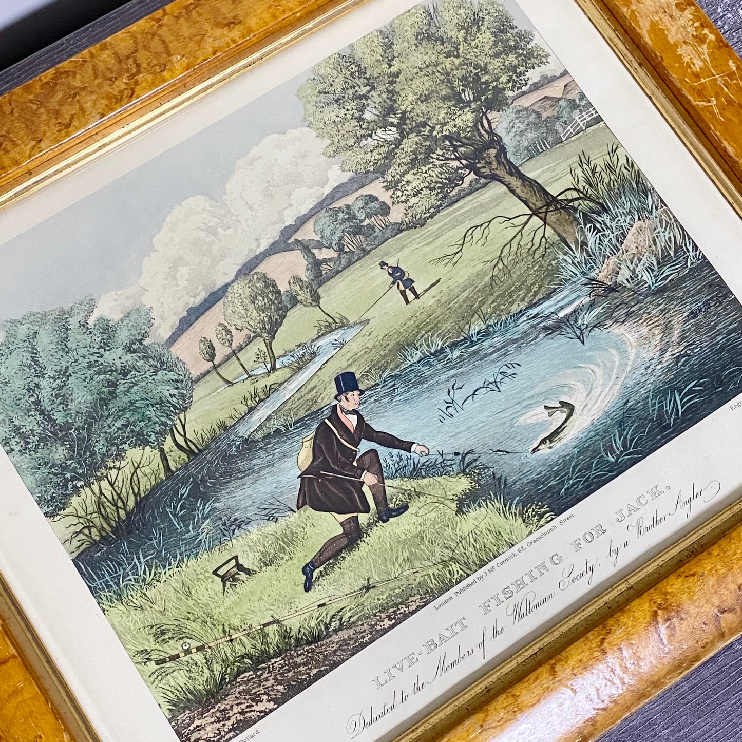 19th Century Live Bait Fishing For Jack Art Print Engraved R G Reeves Framed