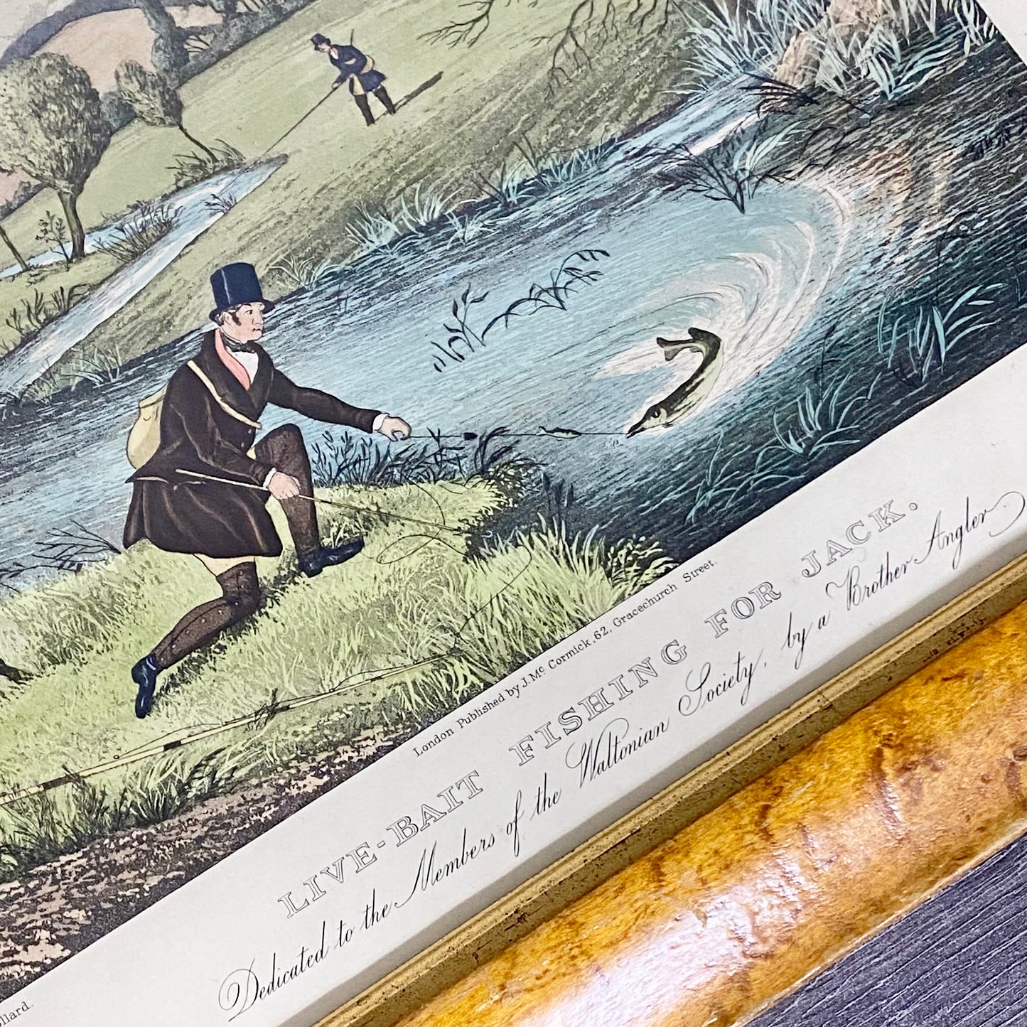 19th Century Live Bait Fishing For Jack Art Print Engraved R G Reeves Framed