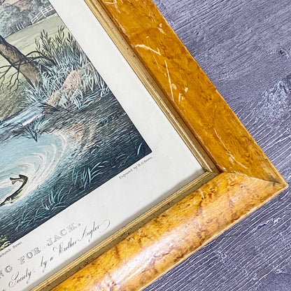 19th Century Live Bait Fishing For Jack Art Print Engraved R G Reeves Framed