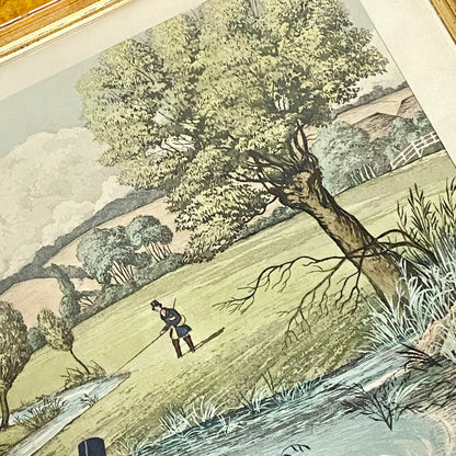 19th Century Live Bait Fishing For Jack Art Print Engraved R G Reeves Framed
