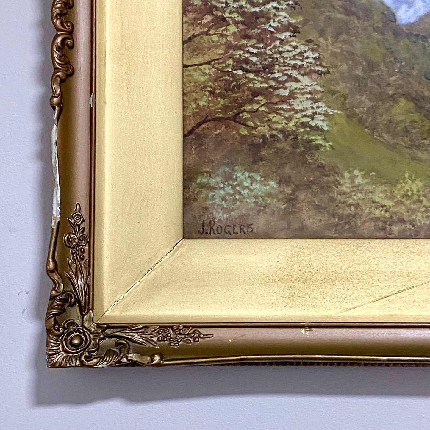 Vintage Coastal Landscape Watercolour Painting Signed By J Rogers Framed Glazed